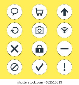 Vector Illustration Of 12 Interface Icons. Editable Pack Of Wheelbarrow, Access Denied, Talk Bubble And Other Elements.