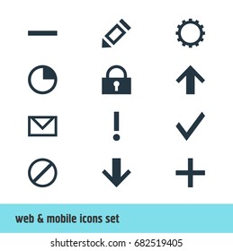 Vector Illustration Of 12 Interface Icons. Editable Pack Of Alert, Stopwatch, Downward And Other Elements.