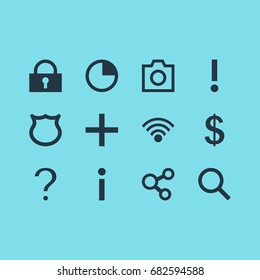 Vector Illustration Of 12 Interface Icons. Editable Pack Of Magnifier, Publish, Help And Other Elements.