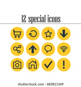 Vector Illustration Of 12 Interface Icons. Editable Pack Of Asterisk, Confirm, Downward And Other Elements.