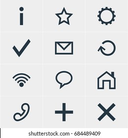 Vector Illustration Of 12 Interface Icons. Editable Pack Of Plus, Cogwheel, Confirm And Other Elements.
