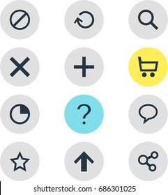 Vector Illustration Of 12 Interface Icons. Editable Pack Of Stopwatch, Wrong, Asterisk And Other Elements.