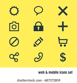 Vector Illustration Of 12 Interface Icons. Editable Pack Of Handset, Talk Bubble , Access Denied Elements.
