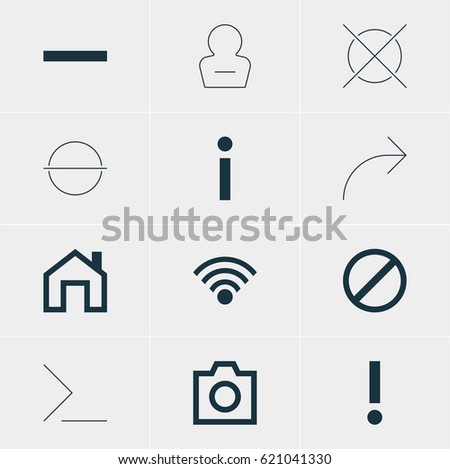 Vector Illustration Of 12 Interface Icons. Editable Pack Of Share, Info, Cordless Connection And Other Elements.