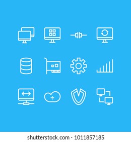 Vector illustration of 12 internet icons line style. Editable set of software, peer to peer client, technology and other icon elements.