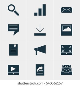 Vector Illustration Of 12 Internet Icons. Editable Pack Of Letter, Chat, Messages And Other Elements.