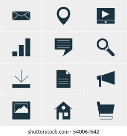 Vector Illustration Of 12 Internet Icons. Editable Pack Of House, Letter, Upload And Other Elements.