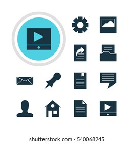 Vector Illustration Of 12 Internet Icons. Editable Pack Of Play Button, Chat, Document Transfer And Other Elements.