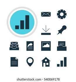 Vector Illustration Of 12 Internet Icons. Editable Pack Of Thumbtack, Document Directory, Document Transfer And Other Elements.