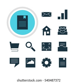 Vector Illustration Of 12 Internet Icons. Editable Pack Of Landscape Photo, House, Messages Elements.