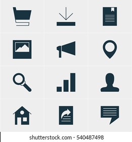 Vector Illustration Of 12 Internet Icons. Editable Pack Of Account, House, Magnifier And Other Elements.