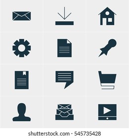 Vector Illustration Of 12 Internet Icons. Editable Pack Of Upload, Letter, Account And Other Elements.