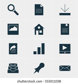 Vector Illustration Of 12 Internet Icons. Editable Pack Of Messages, Document, Thumbtack And Other Elements.