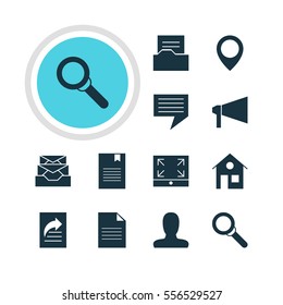 Vector Illustration Of 12 Internet Icons. Editable Pack Of Magnifier, Chat, Maximize And Other Elements.