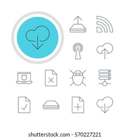 Vector Illustration Of 12 Internet Icons. Editable Pack Of Router, Server, Computer Virus And Other Elements.