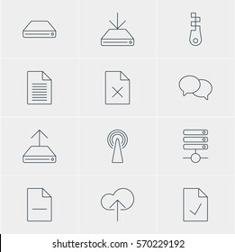 Vector Illustration Of 12 Internet Icons. Editable Pack Of Hdd Sync, Server, Removing File And Other Elements.