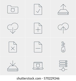 Vector Illustration Of 12 Internet Icons. Editable Pack Of Cloud Download, Delete Data, Fastener And Other Elements.