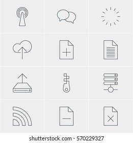 Vector Illustration Of 12 Internet Icons. Editable Pack Of Waiting, Hdd Sync, Wireless Network And Other Elements.