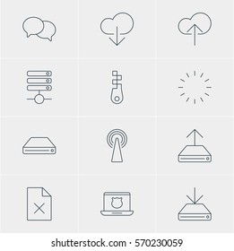 Vector Illustration Of 12 Internet Icons. Editable Pack Of Waiting, Data Upload, Talking And Other Elements.