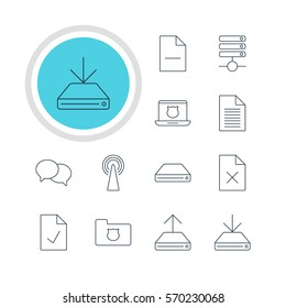 Vector Illustration Of 12 Internet Icons. Editable Pack Of Removing File, Hdd Sync, Note And Other Elements.