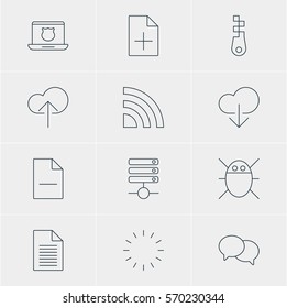 Vector Illustration Of 12 Internet Icons. Editable Pack Of Talking, Data Upload, Removing File And Other Elements.