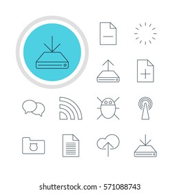 Vector Illustration Of 12 Internet Icons. Editable Pack Of Router, Removing File, Information Load And Other Elements.