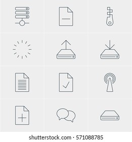 Vector Illustration Of 12 Internet Icons. Editable Pack Of Removing File, Router, Server And Other Elements.