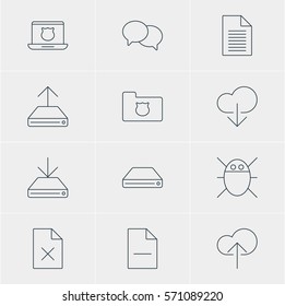 Vector Illustration Of 12 Internet Icons. Editable Pack Of Privacy Doc, Talking, Removing File And Other Elements.