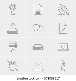 Vector Illustration Of 12 Internet Icons. Editable Pack Of Secure Laptop, Hdd Sync, Fastener And Other Elements.