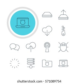 Vector Illustration Of 12 Internet Icons. Editable Pack Of Data Upload, Fastener, Hard Drive Disk And Other Elements.