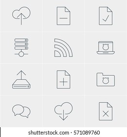 Vector Illustration Of 12 Internet Icons. Editable Pack Of Cloud Download, Delete Data, Removing File And Other Elements.