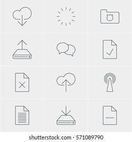 Vector Illustration Of 12 Internet Icons. Editable Pack Of Checked Note, Waiting, Cloud Download And Other Elements.