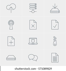 Vector Illustration Of 12 Internet Icons. Editable Pack Of Secure Laptop, Checked Note, Cloud Download And Other Elements.