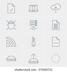 Vector Illustration Of 12 Internet Icons. Editable Pack Of Checked Note, Server, Fastener And Other Elements.