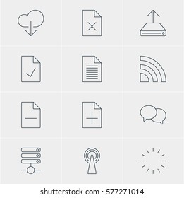 Vector Illustration Of 12 Internet Icons. Editable Pack Of Note, Delete Data, Waiting And Other Elements.
