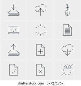 Vector Illustration Of 12 Internet Icons. Editable Pack Of Note, Waiting, Fastener And Other Elements.