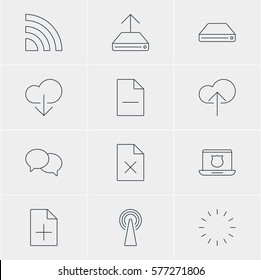 Vector Illustration Of 12 Internet Icons. Editable Pack Of Delete Data, Wireless Network, Hard Drive Disk And Other Elements.