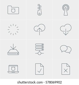Vector Illustration Of 12 Internet Icons. Editable Pack Of Fastener, Checked Note, Waiting And Other Elements.