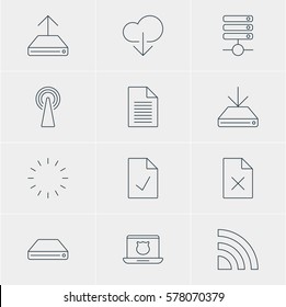 Vector Illustration Of 12 Internet Icons. Editable Pack Of Note, Router, Hdd Sync And Other Elements.