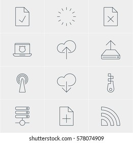 Vector Illustration Of 12 Internet Icons. Editable Pack Of Waiting, Document Adding, Fastener And Other Elements.