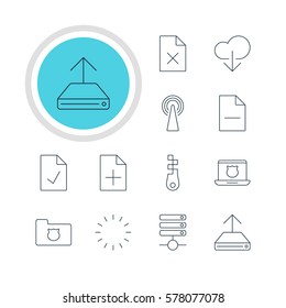 Vector Illustration Of 12 Internet Icons. Editable Pack Of Delete Data, Router, Removing File And Other Elements.