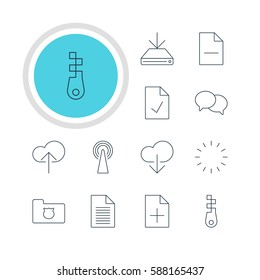 Vector Illustration Of 12 Internet Icons. Editable Pack Of Checked Note, Privacy Doc, Data Upload And Other Elements.