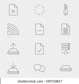 Vector Illustration Of 12 Internet Icons. Editable Pack Of Note, Checked Note, Delete Data And Other Elements.