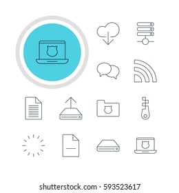 Vector Illustration Of 12 Internet Icons. Editable Pack Of Waiting, Privacy Doc, Wireless Network And Other Elements.