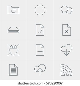 Vector Illustration Of 12 Internet Icons. Editable Pack Of Cloud Download, Wireless Network, Talking And Other Elements.