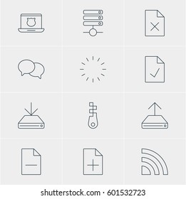 Vector Illustration Of 12 Internet Icons. Editable Pack Of Delete Data, Talking, Hdd Sync And Other Elements.