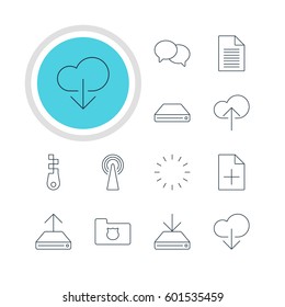 Vector Illustration Of 12 Internet Icons. Editable Pack Of Data Upload, Information Load, Router And Other Elements.