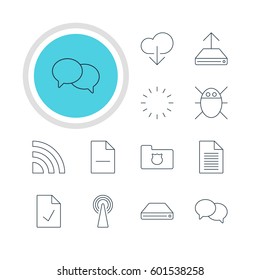 Vector Illustration Of 12 Internet Icons. Editable Pack Of Data Upload, Waiting, Note And Other Elements.
