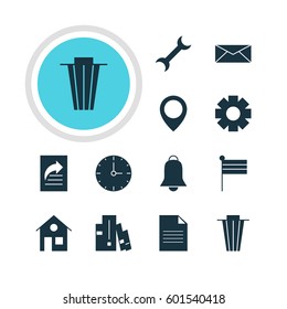 Vector Illustration Of 12 Internet Icons. Editable Pack Of House, Gear, Clock And Other Elements.