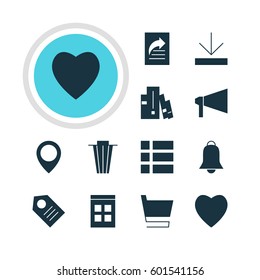 Vector Illustration Of 12 Internet Icons. Editable Pack Of List, Love, Date Time And Other Elements.
